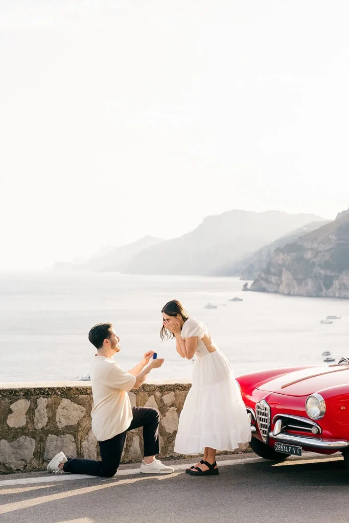 Amalfi Coast engagement photographer capturing surprise proposal in Positano Italy