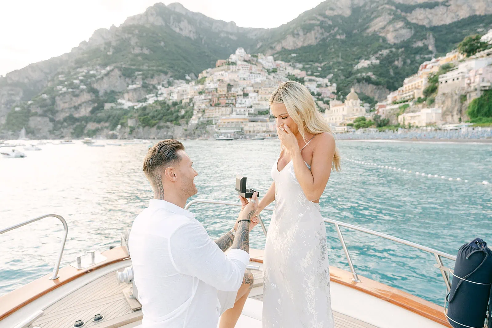 Amalfi Coast proposal planner luxury setup overlooking the sea at sunset in Italy