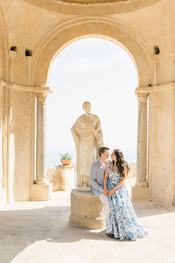Villa Cimbrone Ravello proposal setup with floral arch and panoramic views Amalfi Coast