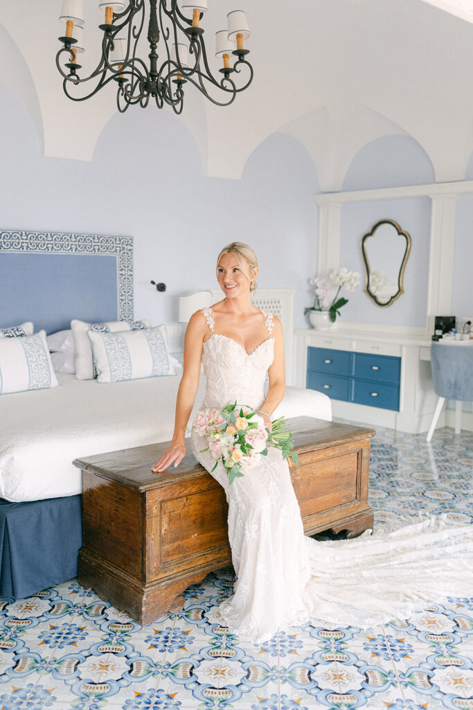bride getting ready in Positano at hotel Marincanto private villa
