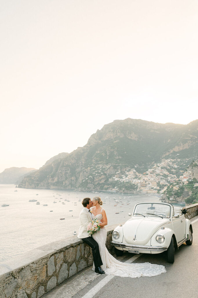 romantic elopement in Positano with classic italian vintage car experience