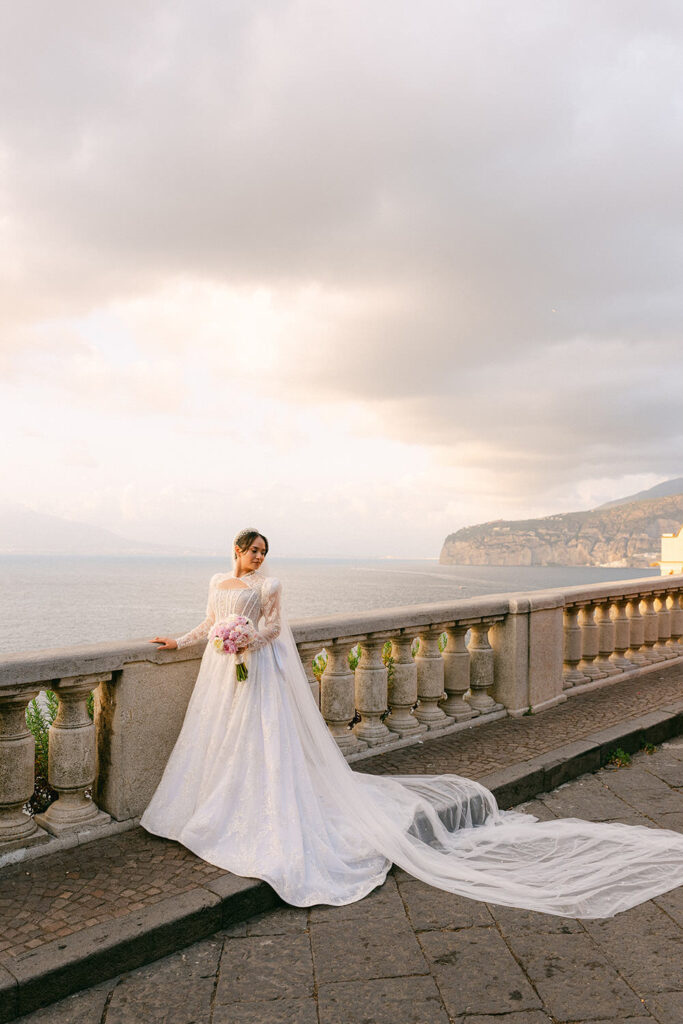 bride portrait sea view sunset wedding in Sorrento